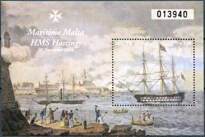 Мальта. 2016. Шлюп класса "Гастингс" Королевского ВМФ (Почтовый блок. MNH OG)