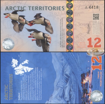 Арктические территории. Банкнота 12 долларов. 2014. Unc. Пластик. Кат# P.NL