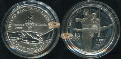 США. Монета 1 доллар. 1995.P (KM#260. Proof. Серебро) Гимнастика