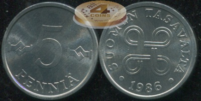 Финляндия. Монета 5 пенни. 1986 (KM#45a. Unc)