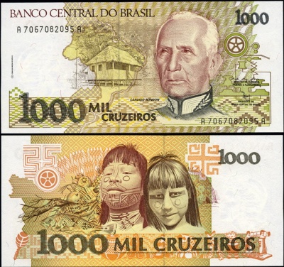Бразилия. Банкнота 1000 крузейро. ND(1991). Unc. Бумага. Кат.# P.231b