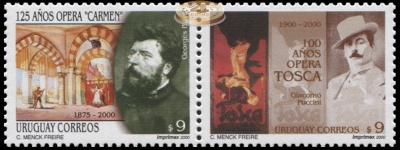 Уругвай. 2000. 125 лет опере Кармен и 100 лет опере Тоска (Сцепка. MNH OG)