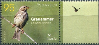 Австрия. 2024. Просянка (Emberiza calandra) (I) (Почтовая марка. MNH OG)