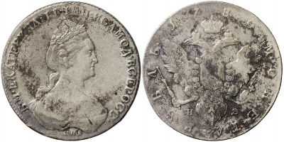 Россия. Монета 1 рубль. 1780 (VF. Серебро) СПБ - И З
