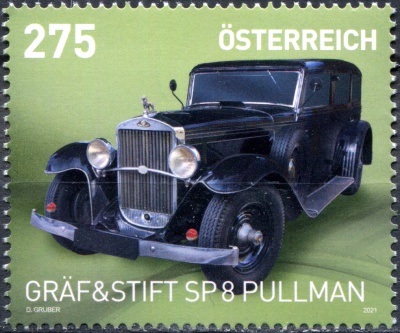 Австрия. 2021. Старинные автомобили. Graph and Pin SP8 Pullman (Почтовая марка. MNH OG)
