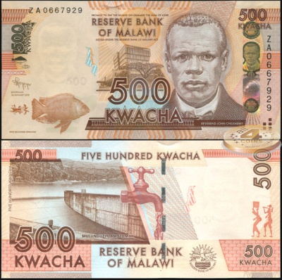 Малави. Банкнота 500 квач. 01.01.2012. Unc. Replacement. Бумага. Кат.# P.61a