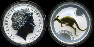 Австралия. 1 доллар. 2006 (Frosted Unc. Серебро. Позолота)