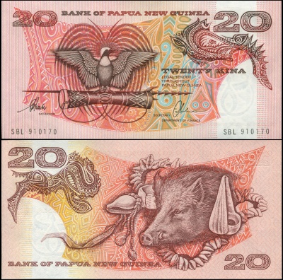 Папуа Новая Гвинея. Банкнота 20 кина. ND(1996). Unc. Бумага. Кат.# P.10c