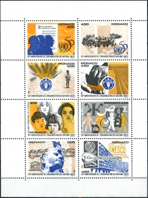 Монако. 1995. 50-летие ООН, ЮНЕСКО и ФАО (Почтовый блок. MNH OG)