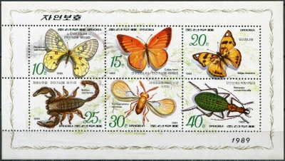 КНДР. 1989. Бабочки и насекомые (Малый лист. MNH OG)