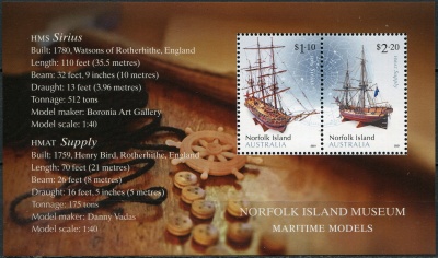 Остров Норфолк. 2021. Модели кораблей из Морского музея (Почтовый блок. MNH OG)