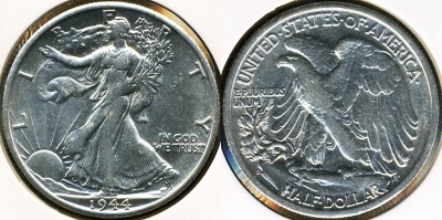 США. 1/2 доллара. 1944S (VF+. серебро)