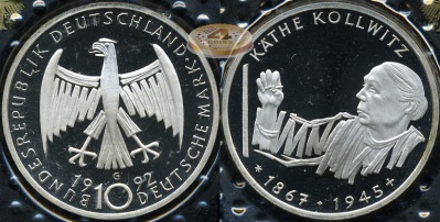 Германия (ФРГ). 10 марок. 1992 G (Proof. Серебро)
