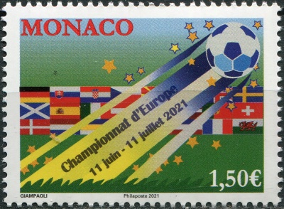 Монако. 2021. Чемпионат Европы по футболу (Почтовая марка. MNH OG)