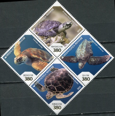 Южная Корея. 2021. Охраняемые морские виды. Черепахи (Квартблок. MNH OG)