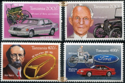 Танзания. 1994. 100 лет автомобилям Бенца и Форда (Серия. MNH OG)