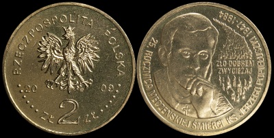 Польша. 2 злотых. 2009 (Unc) 25-я годовщина смерти священника Ежи Попелушко