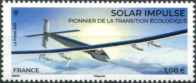 Франция. 2021. Экологически чистый самолет Solar Impulse (Почтовая марка. MNH OG)