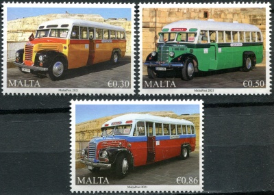 Мальта. 2021. Старинные автобусы Мальты (Серия Почтовых марок. MNH OG)