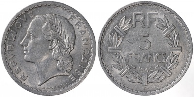 Франция. Монета 5 франков. 1949.B (KM#888b2. aUnc)