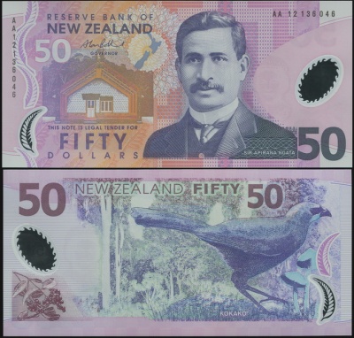 Новая Зеландия. 50 долларов (Unc. Пластик) 2012