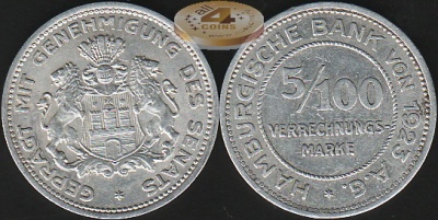 Германия (Гамбург). 5/100 марки. 1923  (aUnc)