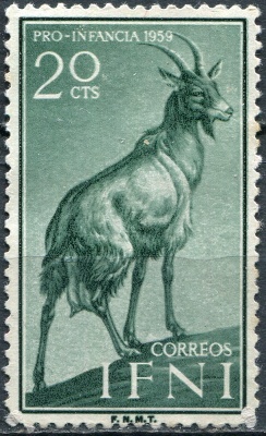 Ифни. 1959. Коза домашняя (Capra aegagrus hircus) (Почтовая марка. MH)