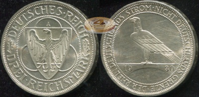 Германия [Веймарская респ.]. 3 рейхсмарки. 1930.A (aUnc++. Серебро)