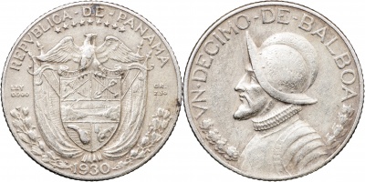 Панама. Монета 1/10 бальбоа. 1930 (KM#10.1. XF. Серебро)