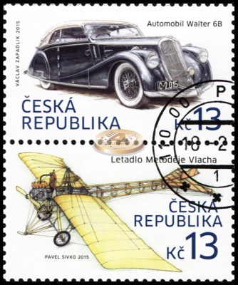 Чехия. 2015. Автомобиль Walter 6B, Самолет Metoděj Vlach (Сцепка. CTO Гашеная)