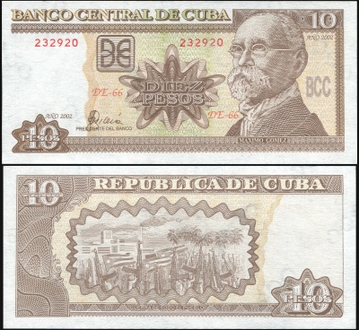 Куба Банкнота 10 песо 2002 Unc Бумага Кат# P.117e