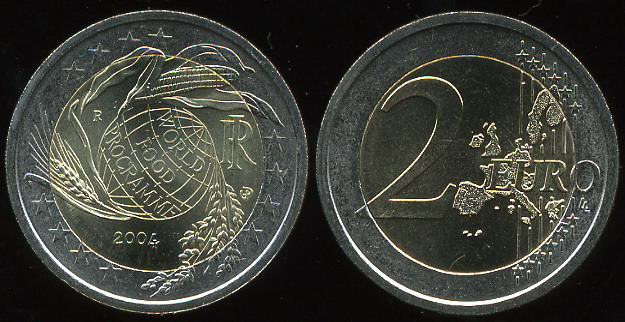 Италия. 2 евро. 2004 (Unc. Биметалл) Мировая продовольтвенная программа
