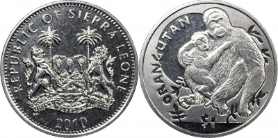 Сьерра-Леоне. Монета 1 доллар. 2010 (KM#367. Unc) Орангутан