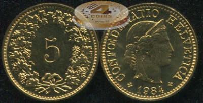 Швейцария. 5 раппенов. 1984 (Unc)