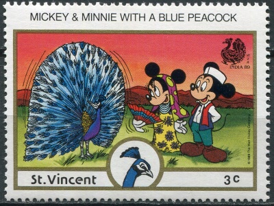 Сент-Винсент. 1989. Микки, Минни и синий павлин (Почтовая марка. MNH OG)