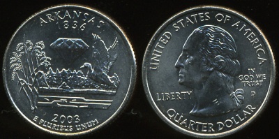 США. Монета 25 центов [Квотер]. 2003.D (KM#347. Unc) Арканзас