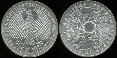 Германия (ФРГ). 10 марок. 1989 (Серебро)