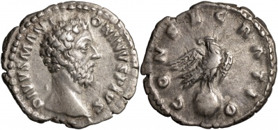 Римская империя. Коммод [DIVUS MARCUS AURELIUS]. Денарий. VF+ серебро. 180 Рим