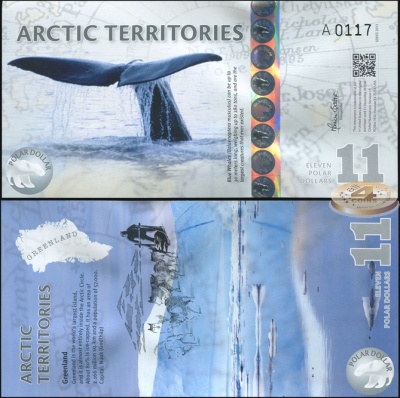 Арктические территории. Банкнота 11 долларов. 2013. Unc. Пластик. Кат# P.NL
