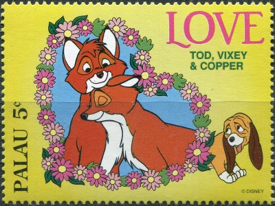 Палау. 1996. Тод, Викси и Коппер (Лиса и Гончая) (Почтовая марка. MNH OG)