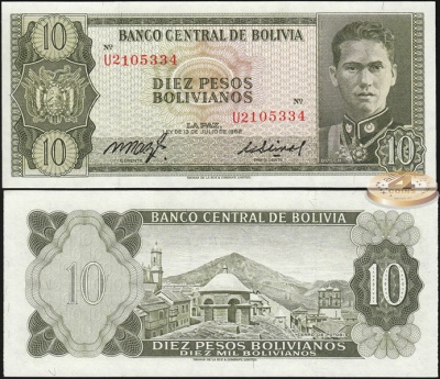 Боливия. 10 песо (Unc) 1962