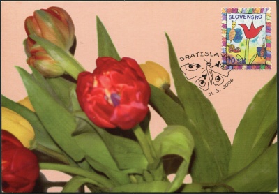 Словакия. 2006. Детский рисунок. Пчёлы и тюльпан (Картмаксимум. Мint)