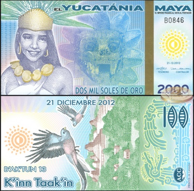 Юкатания Майя. Банкнота 2000 солей де оро. 21.12.2012. Unc. Пластик. Кат# P.NL