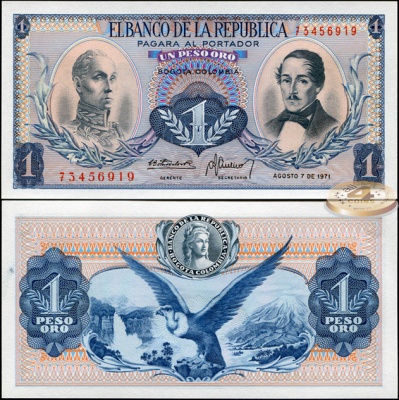 Колумбия. 1 песо оро (Unc) 1971