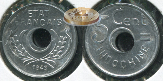 Французский Индокитай. 5 центов. 1943 (Unc)