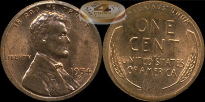 США. 1 цент. 1954.D (Unc. Ошибка чекана)
