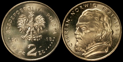 Польша. 2 злотых. 2013 (Unc) Циприан Норвид. 1821-1883