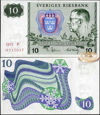 Швеция. 10 крон (Unc) 1971