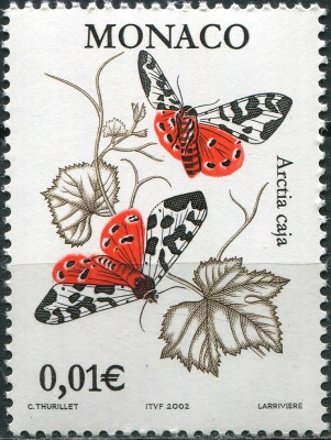 Монако. 2002. Садовый тигровый мотылек (Arctia caja) (Почтовая марка. MNH OG)