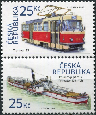 Чехия. 2015. Колесный Пароход "Приматор Диттрих". Трамвай Т3 (Сцепка. MNH OG)